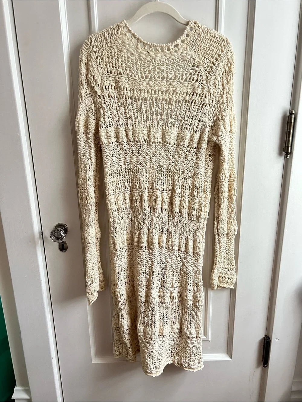 Free People Cream Open-Knit Long Cardigan Size M